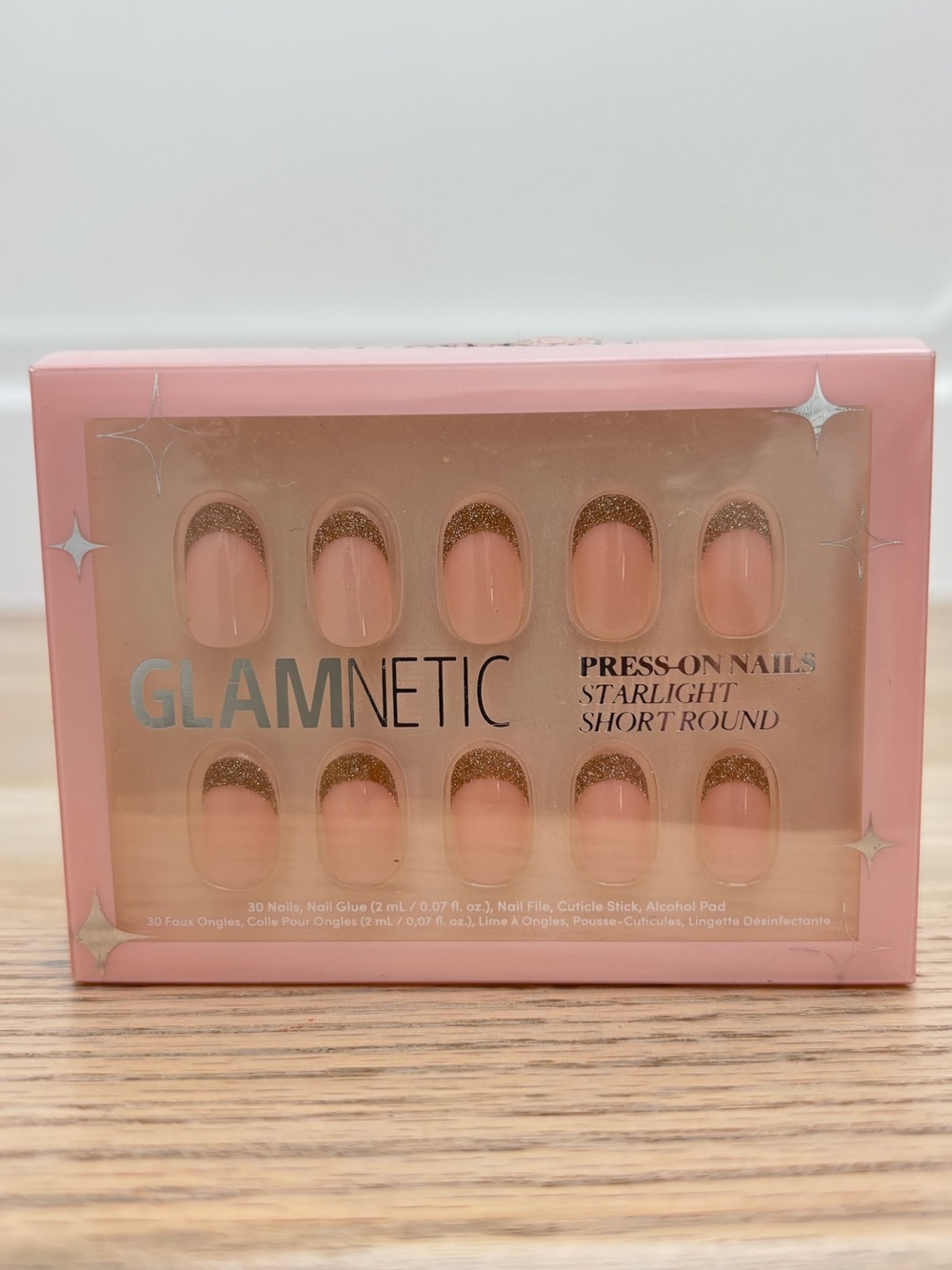 Glamnetic Gold Glitter French Tip Press-On Nails - “Starlight” - Short Round
